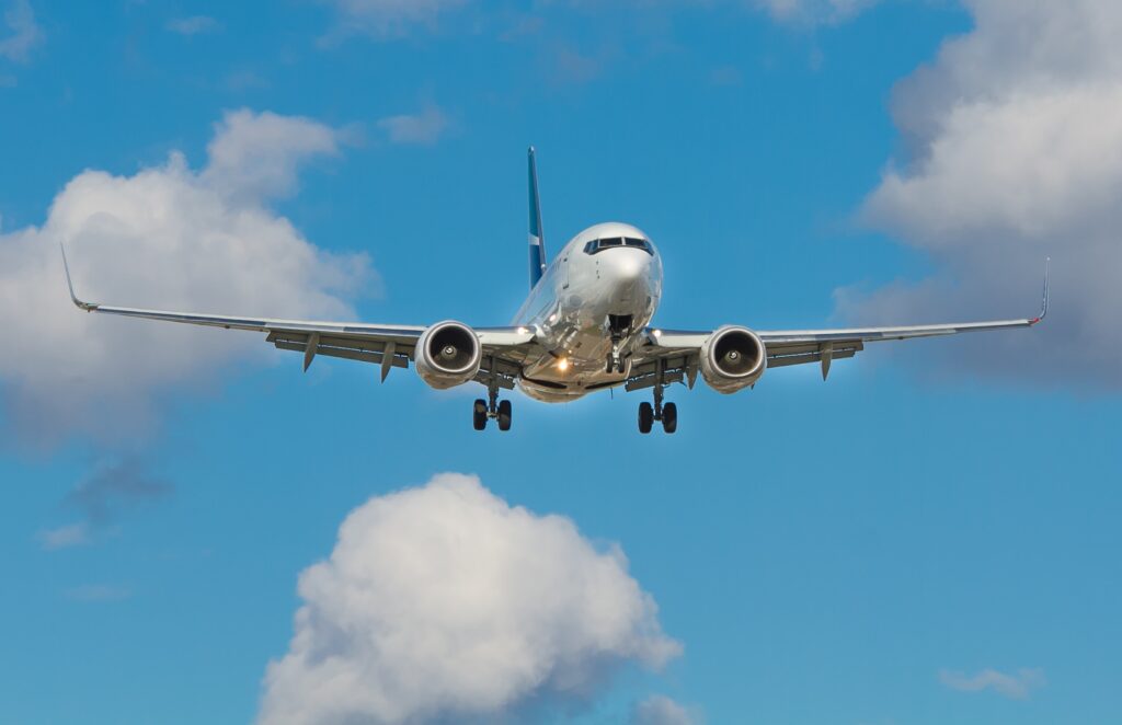 Airplane in flight. family travel.